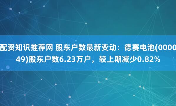 配资知识推荐网 股东户数最新变动:德赛电池(000049)股东户数6.23万户,较上期减少0.82%